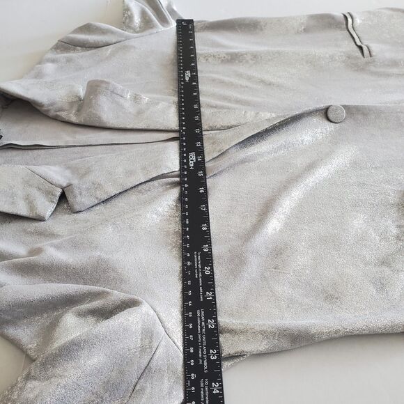 Festive Soft Metallic Silver Faux Suede Longline Blazer Sz XL Holiday Party Glam - Picture 7 of 9